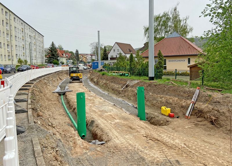 Die Baumaßnahme in Jena-Nord erfordert weiterhin eine Vollsperrung der Naumburger Straße.