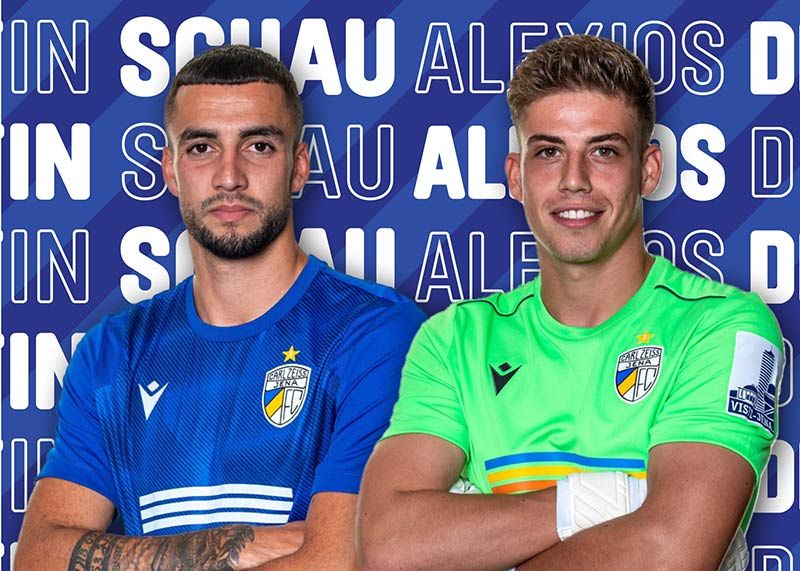 Justin Schau (l.) und Alexios Dedidis verlängern beim FC Carl Zeiss Jena.