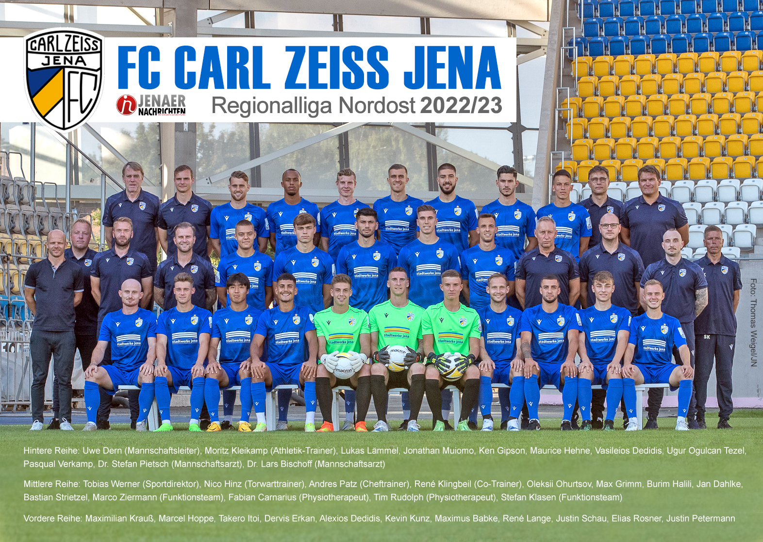 FC Carl Zeiss Jena Mannschaftsfoto 2022 2023 JN Thomas Weigel