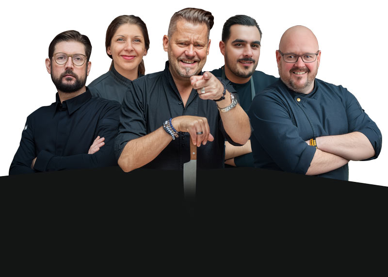 In der Küche: v.l.n.r. Björn Leist, Sabrina Schanz, Mike Süss, Alexandros Vrythias und Marco Brauch.
