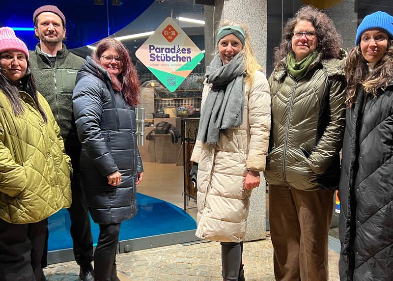 Freuen sich auf die baldige Eröffnung: v.l.n.r. Sabrina Lytsch (Orange Jungle), Swen Gottschalk (Del Corazón), Michaela Jahn-Neupert (Hotel „Zur Noll“), Vanessa König (Kabuff), Citymanagerin Kati Fischer-Haasis und Julia Böttger (Del Corazón).