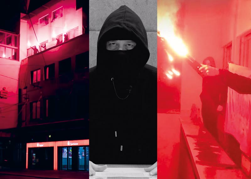 Instagram-Bilder von dem inszenierten Angriff auf die Sparkasse in Jena.