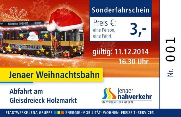 Sonderfahrschein für die Weihnachtsbahn-Fahrt.