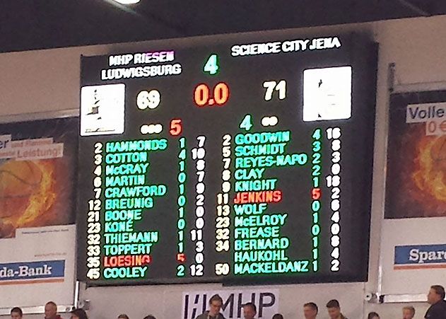 Mit einem 71:69-Auswärtssieg gegen die MHP RIESEN aus Ludwigsburg endet für Science City Jena das Basketball-Jahr 2016.