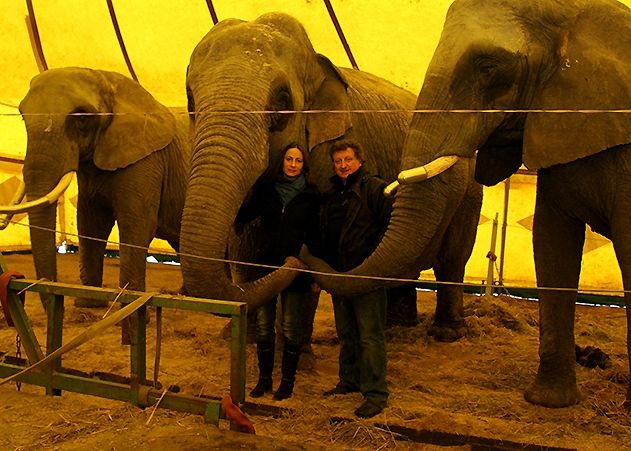 Tierschützerin Kerstin Wuthenow überzeugte sich gestern einmal vor Ort von der Haltung der Elefanten bei Hardy Weisheit im Circus Afrika (Jenaer Weihnachts-Circus)..