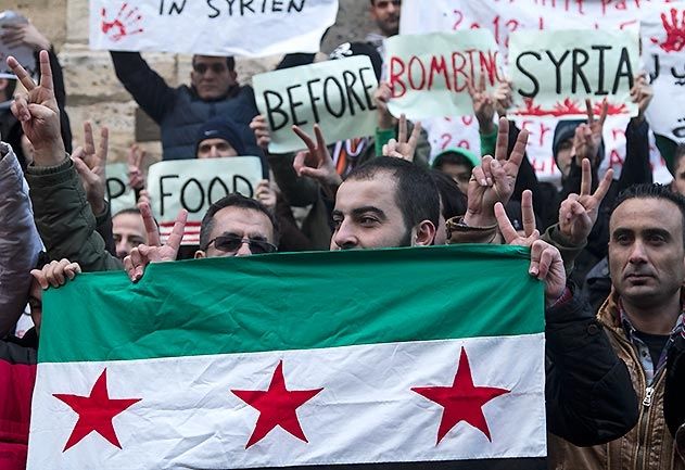 Zur Solidarität für die Stadt Madaya riefen am Mittwoch syrische und irakische Flüchtlinge auf.