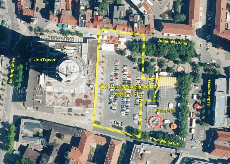 Eingenordetes und unmaßstäbliches Luftbild mit Geltungsbereich des vorhabenbezogenen Bebauungsplanes.