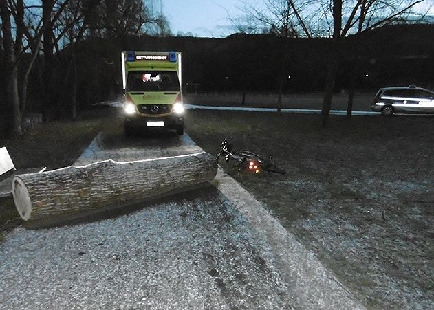 Wegen einem Baumstamm auf einem Radweg hat sich in Jena-Lobeda ein Mann schwer verletzt.