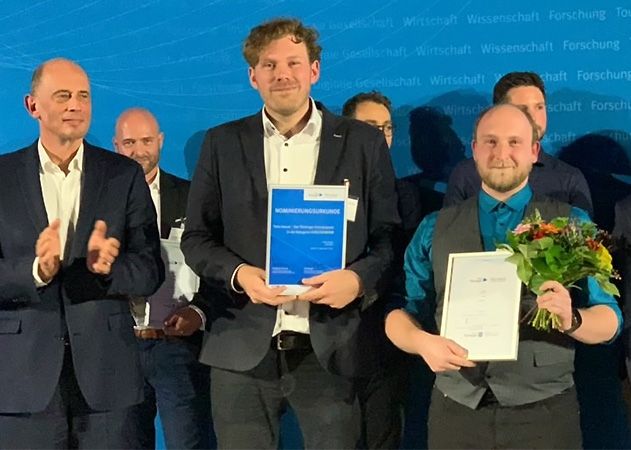 Übergabe des ThEx Awards an Hans Elstner und Hendrik Lober (im Bild (v.l.) Wolfgang Tiefensee, Hans Elstner und Hendrik Lober, Dirk Wegler.