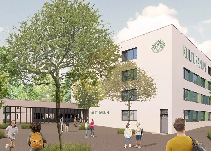 Eine Visualisierung der künftigen Kulturanum-Schule am Standort des ehem. Otto-Schott-Gymnasiums in Lobeda-Ost.