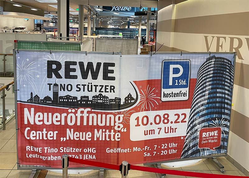 REWE eröffnet im JenTower einen neuen Supermarkt in Jenas Stadtmitte.