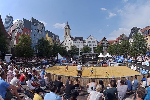 Beachvolleyball auf dem Jenaer Marktplatz: ein Bild, das es in diesem Jahr nicht geben wird.