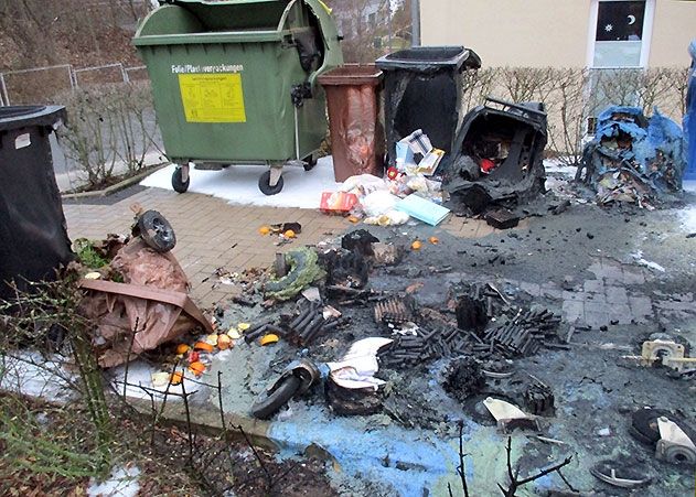 Mehrere Mülltonnen brannten am Neujahrsmorgen lichterloh.