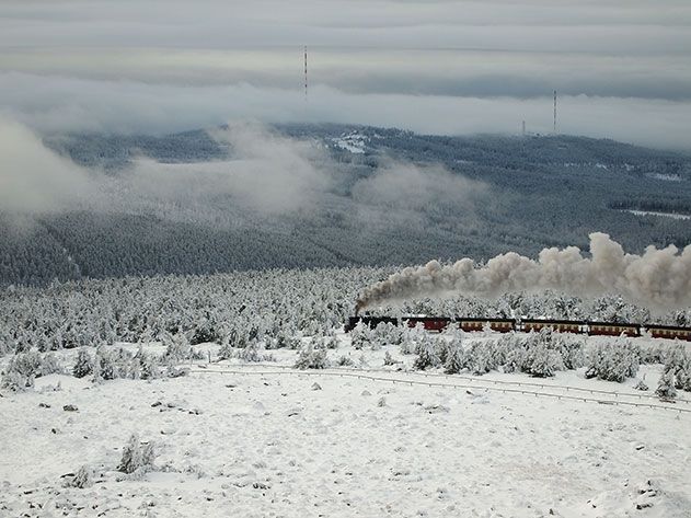 Die Harzer Schmalspurbahn auf dem Weg zum Brocken.