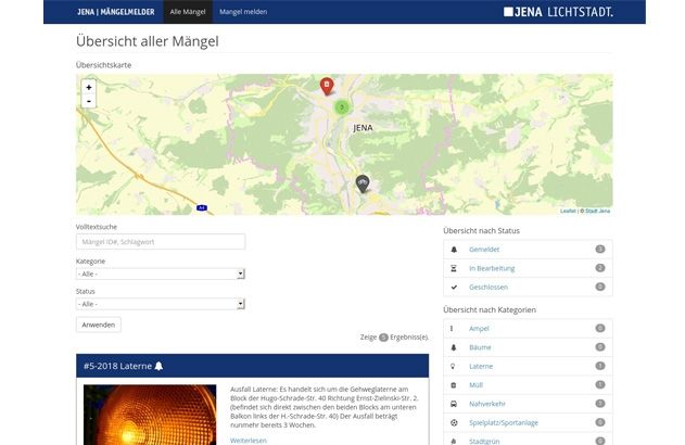 Der Mängelmelder der Stadt Jena ist ab sofort online und nutzbar.