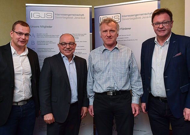 v.l.n.r. Andreas Steps, Wilfried Opitz, Dr. Fred Grunert und Frank Heuer, Sprecher des Vorstandes, bilden den amtierenden Vorstand der Interessengemeinschaft Gewerbegebiet Jena-Süd (IGJS).