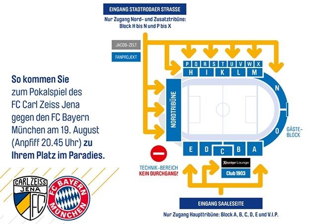 Der Stadionplan verdeutlicht die Einlasssituation zum heutigen DFB-Pokalspiel.