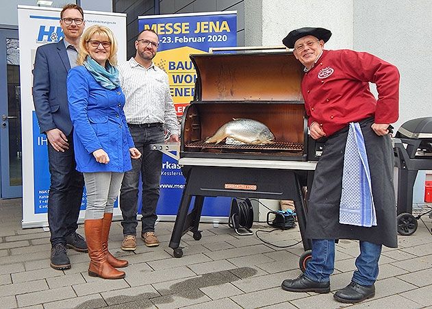 v.l.n.r.: Vico Wiegand (Geschäftsführer von H&K), Frau Längle, Herr Maik Richter (Sales Manager MesseKonzept Thüringen) und Herr Andreas Bräuer (Grill Resort e.K.).