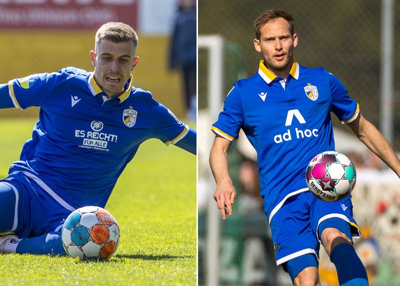 Maurice Hehne (l.)  und René Lange verlängern beim FC Carl Zeiss Jena.