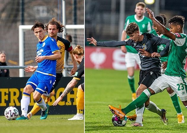 Theodor Bergmann (l.) und Alexander Prokopenko werden auch in der nächsten Saison die Fußballschuhe für den FC Carl Zeiss Jena schnüren.