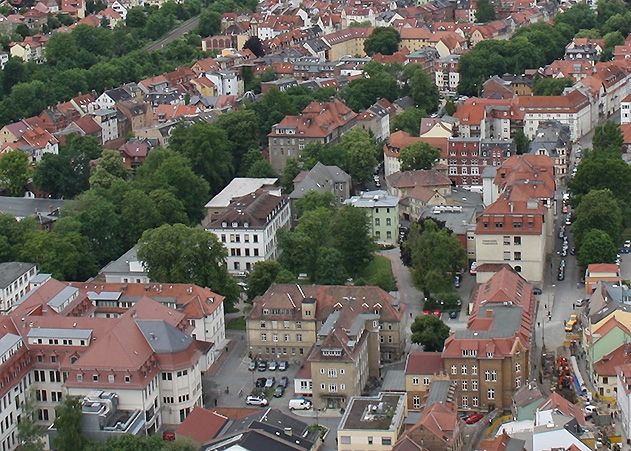 Blick auf das Bachstraßen-Areal in Jena.