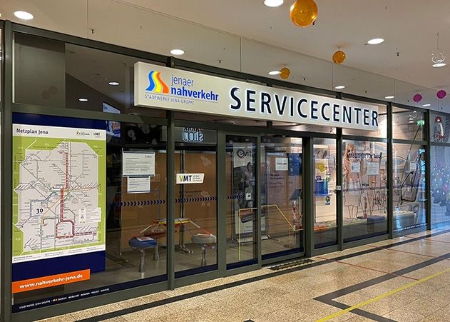 Das Servicecenter in der Holzmarkt-Passage in Jenas Innenstadt.