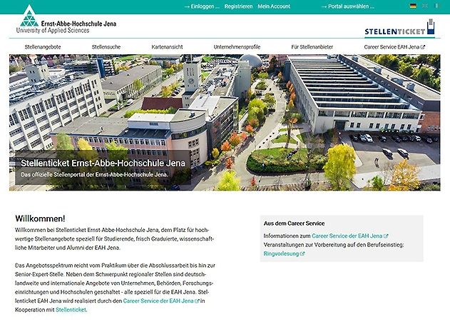 Das neue Online-Stellenportal „Stellenticket Ernst-Abbe-Hochschule Jena“ ist gestartet.