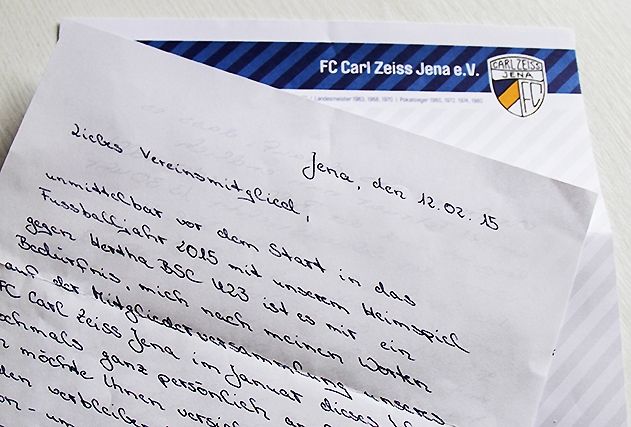 Einen handschriftlich verfassten Brief von Jenas Cheftrainer Volkan Uluc erhielten in den letzten Tagen die Mitglieder des FC Carl Zeiss Jena.