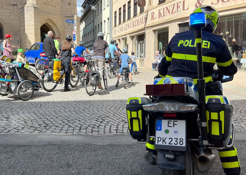 Der Fahrradkorso führt vom Stadtzentrum nach Jena-Nord und weiter nach Jena-Ost und wieder zurück.